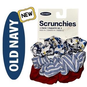 New OLD NAVY 3-pack Hair Scrunchies Blue Floral Stripe Red White NWT